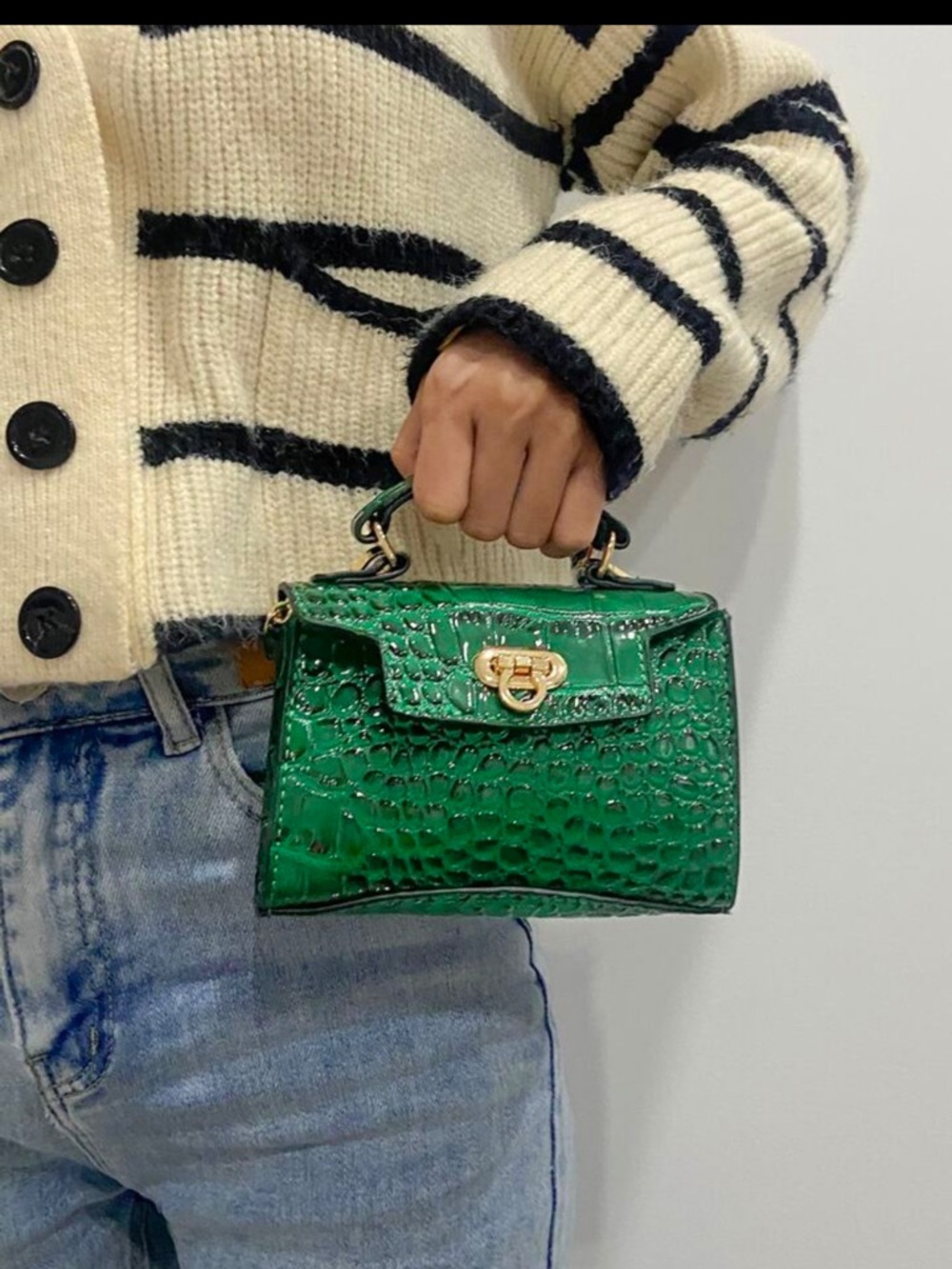 Green Croc-Embossed Top Handle Bag - Women